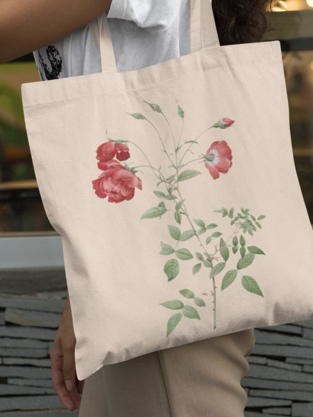 Sertulated Indian Rose Vintage Floral Print Graphic Canvas Tote Bag